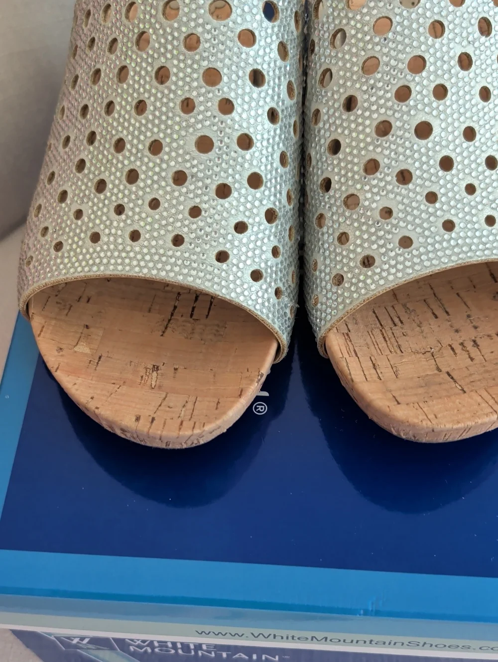White Mountain Metallic Silver Perforated Wedge Slide Sandals